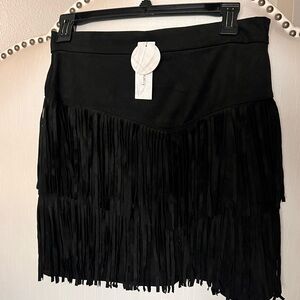NWT Francesca's Collections Mi Ami Black suede look  Fringe Mini Skirt M